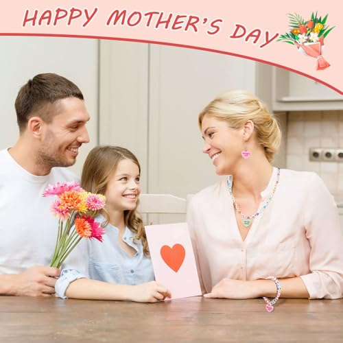 Augshy 64 Pcs Mother's Day Charms Resin Heart Charm Beads Love Mama Ornament Blessed Mom Pendant for DIY Bracelet Necklace Jewelry Making - style: Mother's Day Style