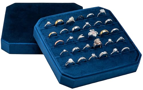 Multiple Velvet Ring Storage Organizer Display Tray Jewelry Box Earring Holder Case for Wedding Birthday Christmas Day (Dark Blue) - color: Dark Blue