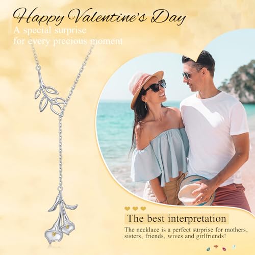 Long Necklace Sterling Silver Larait Bar Y Lariat Long Chain Drop Adjustable Necklace Gift for Her, 30" - style: Calla lily necklace
