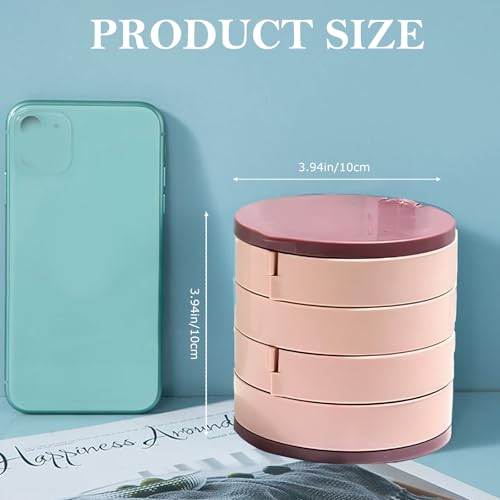 Rotating Jewelry Organizer Box with Mirror – Large Capacity Multi-Layer Storage, 360° Rotation, Protective Cover, Compact with Non-Slip Base (Pink) - color: Pink