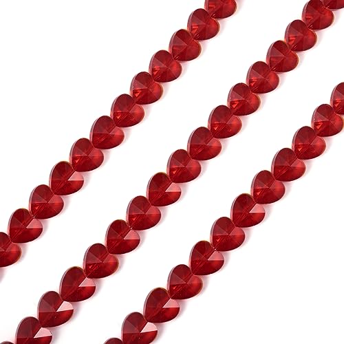 Cheriswelry 100pcs 14mm Red Heart Glass Crystal Beads for DIY Jewelry Making - color: Red