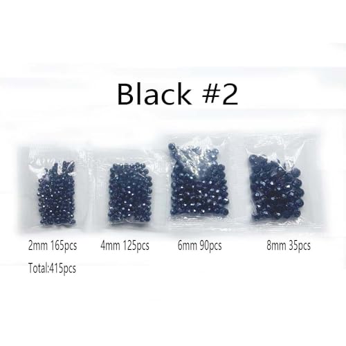 415pcs Rondelle Crystal Glass Beads 2mm 4mm 6mm 8mm Mixed Sizes, Faceted Briolette Spacer Czech Seed Loose Beads for DIY Jewelry Making (Black #2) - color: Black #2