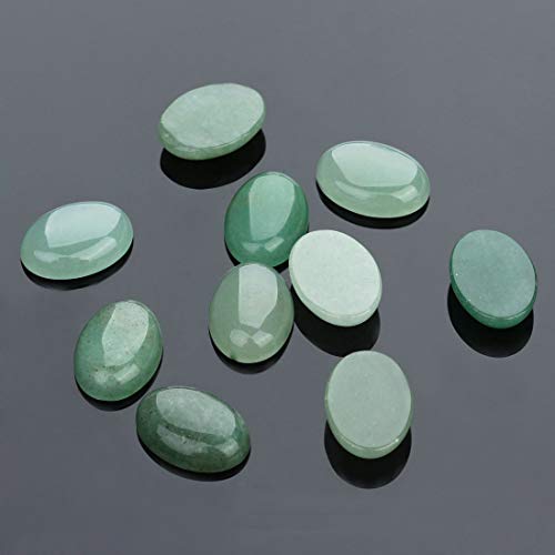 10pcs 10mmX14mm Oval Cabochons Stone Jewelry Round Flat-Back Design No Hole Beads Half Round Jade/Charms Amethyst/Blue Lapis Lazuli Cabochons for Jewelry Making (Green Aventurine Stone)