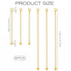 6 Pcs Gold Necklace Extenders for Women Non Tarnish Gold Bracelet Chain Extenders Set, Extensions 2 Inch, 4 Inch Bracelet Anklet Extender