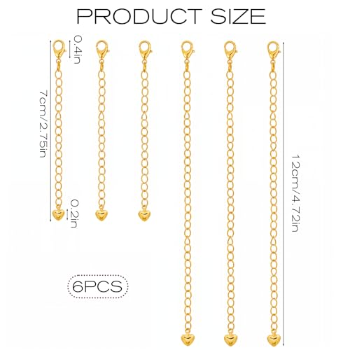 6 Pcs Gold Necklace Extenders for Women Non Tarnish Gold Bracelet Chain Extenders Set, Extensions 2 Inch, 4 Inch Bracelet Anklet Extender