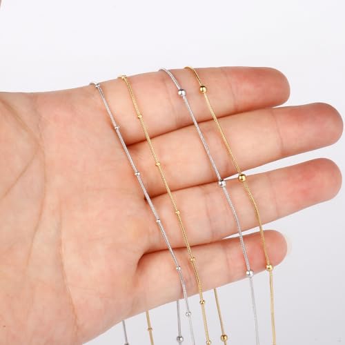 33 Feet Gold Snake Chains Roll, 1mm 18K Gold PVD Plated 304 Stainless Steel Round Satellite Snake Chain Bulk Spool for Jewelry Making DIY Craft - color: Small Beads Gold Satellite Snake Chains