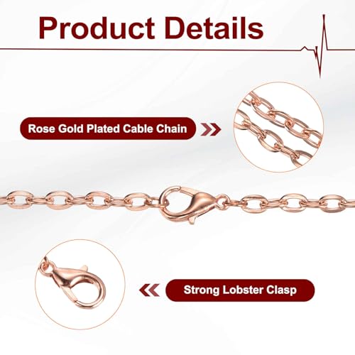 HARFINGTON 20 Pack 18 Inch Necklace Chains Bulk 3.2mm Rose Gold Plated Cable Chains with Lobster Clasps for Jewelry Making - color: Rose Gold, size: 18 Inch x 3.2mm