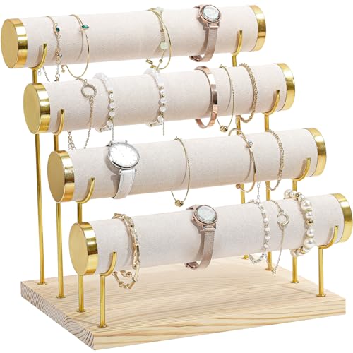 ProCase Bracelet Holder Display Bracelet Organizer Stand, Gold Detachable Bangle Storage Rack for Selling, Velvet Wrap Watch Holder with Wooden Base for Women Girls, Business Supplies - 4 Tier, Beige - color: Beige, size: 4 Tier