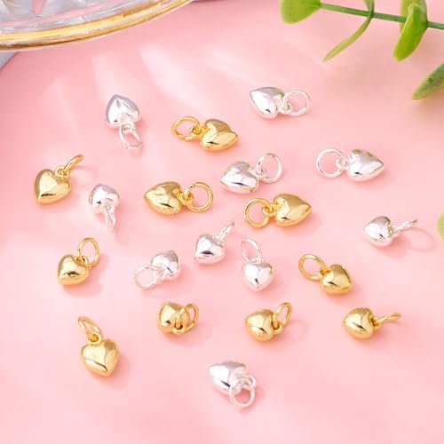 FASHEWELRY Real 18K Gold Plated Heart Charms Platinum Brass Pendants with Loop for Bracelets Necklace DIY Jewelry Making, Wedding, Mother's Day Festival Gifts - color: Golden & Silver