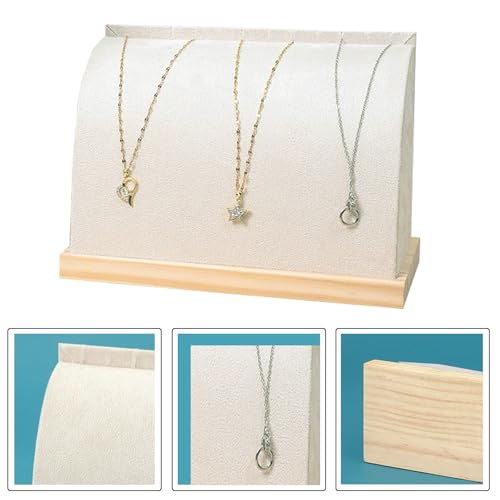 Cambered Necklace Display Stand with Flannelette Soft Mat Wood Jewelry Organizer Tabletop Display Holder for Necklaces, Choker Pendant (Beige) - color: Beige