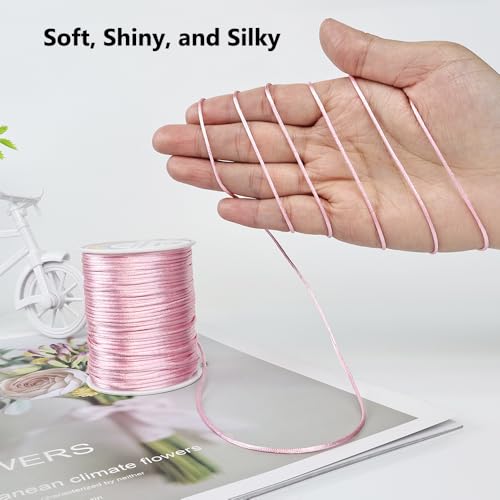 LUSTEMBER 330 Feet Satin Nylon String, 1 mm Silky Smooth Durable Nylon Cord for Jewelry Making, Bracelets, Beading, Necklaces, Macrame, Kumihimo, Rattail, and Chinese Knot Craft - size: Pink