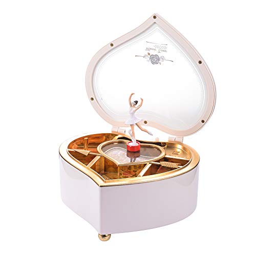 TMEEIHNSS Rainbowie Heart Musical Jewelry Box, Musical Jewelry Storage Box with Dancing Girl,Arrow Design Christmas Gift (white) - color: White