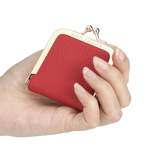 Royal Bagger Genuine Cow Leather Ultra-Slim Mini Jewelry Box, Ring & Necklace Storage, Slim Coin Purse with Kiss Lock for Women 3120 (Light Purple) - color: Light Purple