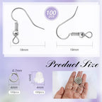 TOAOB 300pcs Earring Hooks Kits Silver French Ear Wires with Ball and Coil 18mm Fish Hook Earring Making Supplies with Jump Rings and Clear Silicone Ear Backs for DIY Jewelry Findings - color: Silver