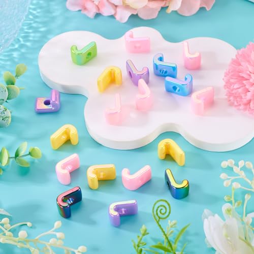 Beadthoven 20pcs Big Letter J Beads Large Hole Bubble Alphabet Acrylic Beads Charm Iridescent Plastic J Shape Loose Chunky Spacers for Jewelry Making Bracelet Necklace Keychains Shoelaces Crafts - color: J