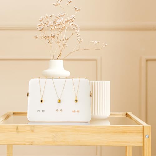 Elsjoy Velvet Necklace Display Stand, Beige & Gold Necklace Jewelry Showcase Holder, Metal Hanging Necklace Organizer Large Necklace Display for Vendors