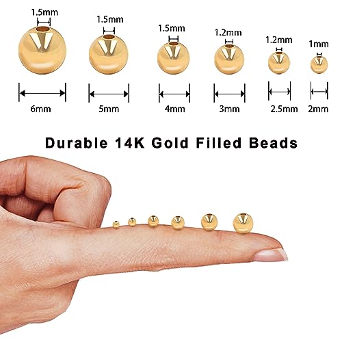 600pcs 14K Gold Beads,Seamless Gold Round Beads,Brass Loose Beads,Spacer Beads that Do Not Fade Easily,Gold Beads for Bracelet Necklace Making (2.5MM) - size: 2.5MM