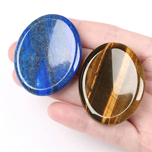 Thumb Worry Stone for Anxiety Healing Crystals Sets 2PCS Tiger's Eye Lapis Lazuli Hand Carved Stones Gemstone Pocket Natural Stone Meditation Reiki Oval Shaped Palm Stone Therapy - color: 1-tiger's Eye+lapis Lazuli, size: Oval