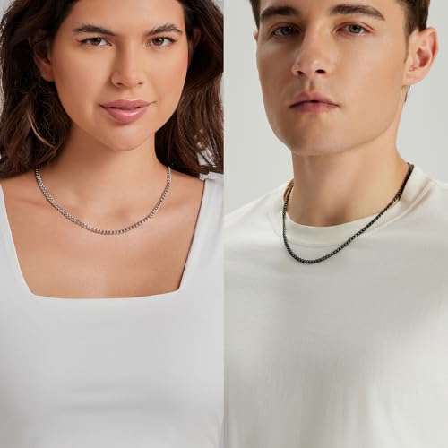 3 Pcs Cuban Link Chain Necklace for men, 4mm Stainless Steel Silver Black and 18K Gold Plated Chains Necklace men Women, 18"/22"/26"/30 Inches - size: 18 Inches