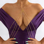 Body Chain,Body Jewelry for Women,Sexy Layered Chest Chain,Layered Adjustable Waist Jewelry for Beach Accessories,Gold Plated Waist Chains - color: Gold-J
