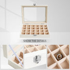 Wudygirl Jewelry Organizer Small Jewelry Box 24 Grid Earring Holder Organizer Velvet Jewelry Tray with Clear Lid Ring Holder Display Earring Organizer Storage for Women (Cream) - style: White Cream 24 Grid