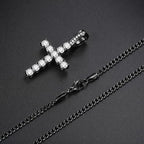 GEMOSA Cross Chain for Men 14K Gold Silver Plated Solid Iced Out 5A+ Cubic Zirconia Stainless Steel Cuban Link rope Layered Chains 16-24 Inch Large Cross Diamond Pendant Nceklace Jewelry Gifts - color: Black Gold, size: 16/18 inch