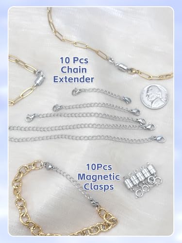Evnlo Necklace Extender and Magnetic Necklace Clasp,Silver Chain Extenders for Necklaces Bracelet Jewelry - color: 20Pcs Silver