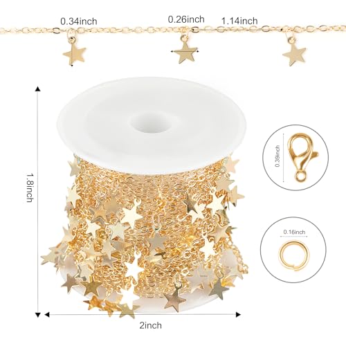 Kyutong 5 Meters Gold Chain for Jewelry Making Dangling Star Cable Chain Links Women Necklace Chain Bulk with Lobster Clasps Jump Rings for Jewelry Making Supplies - color: Gold Star
