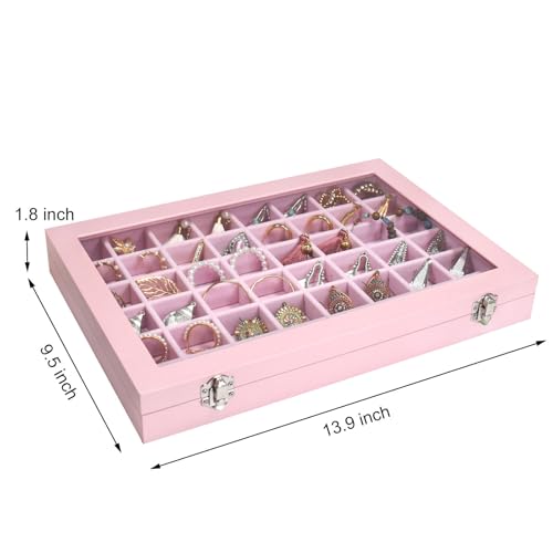 Siveit Jewelry Tray Organizer Box 48 Grid Jewelry Display Organizer Box with Transparent Lid Rings Earrings Necklaces Pendants Display Box Suitable for Women and Girls (48 Grid, Pink) - color: Pink