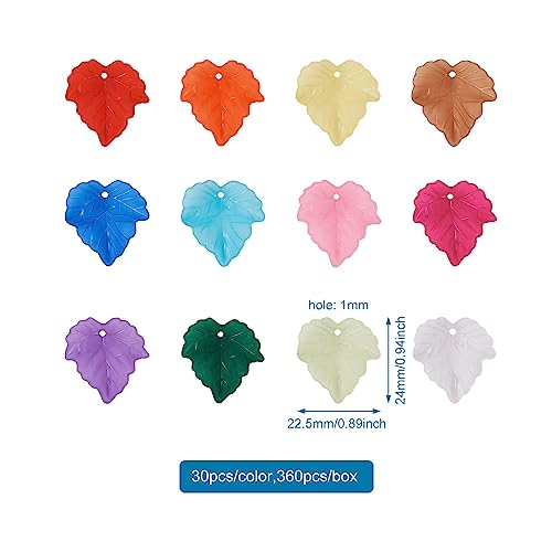 Crafans 360Pcs Acrylic Maple Leaf Pendants 12 Colors Transparent Frosted Leaf Charms Plant Tree Leaves Beads Charms for Autumn Crafts Jewelry Making - color: 12 Colors