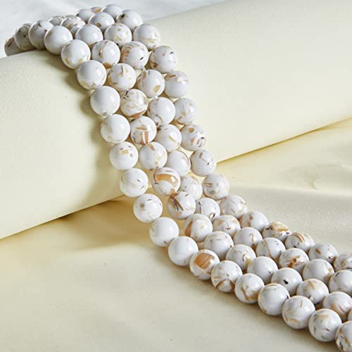 35pcs 10mm White Shell Turquoise Beads Natural Gemstone Beads Round Loose Beads for Jewelry Making - color: White Shell Turquoise, size: 10mm