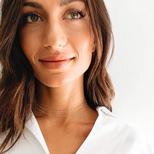 MEVECCO Dainty Gold Chain Choker Necklace 14K Gold Plated Handmade Boho Cute Tiny Beaded Link Choker Necklace Delicate Simple Minimalist Choker Necklace for Women - style: Two Layered Bead Chain GD