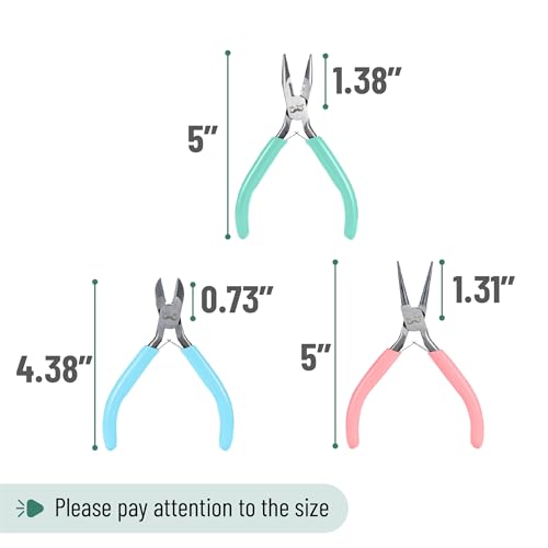 Mr. Pen- Pliers for Jewelry Making, 3 Pack, Chain Nose, Round Nose Pliers Set and Wire Cutter for Beading, Wire Wrapping, Jump Rings, Jewelry Repair, Crafting, DIY - color: Pastel 2