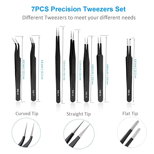YHYZ 7pcs Precision Tweezers Set, Premium Anti-Static Stainless Steel ESD Tweezers Set Kit for Electronics, Sodlering, Jewelry, Craft, Laboratory Work, DIY (7PCS, Version) (7PCS, Version) - style: 7PCS, Version 1