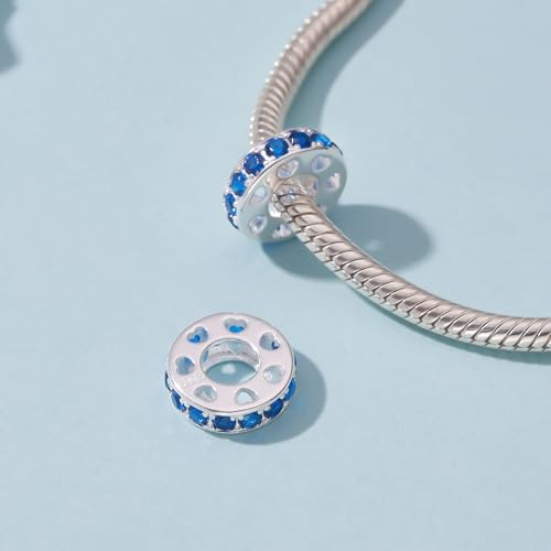 925 Sterling Silver Spacer Charm Bead with Clear CZ for Pandora Charms Bracelets - color: 2Pcs Sapphire Heart Stopper
