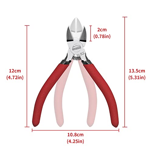 Wire Cutters 5 Pack, 5 Inch Wire Cutters Set, HOUSERAN Side Cutters Flush Cut Pliers, Spring Loaded Cutting Pliers with Non-slip Red Handle, Dikes Wire Cutters Snips for Model Kits, Crafting, Zip Ties - color: 5 Pack Wire Cutters