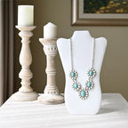 MOOCA White Faux Leather MDF Wood Jewelry and Necklace Easel Display Stand, Set of 6 - color: White Faux Leather, 6 pcs