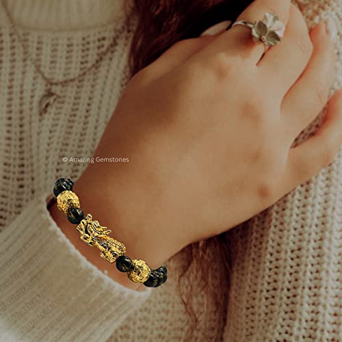 Amazing Gemstone Black Obsidian Pixiu Bracelet for Women Men's Gifts - Protection Healing Crystal Bracelet - 8mm Gemstone Beaded Adjustable Bracelet Pulseras Para Hombres Mujer Stocking Stuffers - color: Black Obsidian (Pixiu)