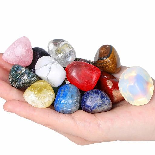 YATOJUZI 15PCS Natural Healing Crystals Mix Bulk Tumbled Polished Pocket Stones Crystal for Energy Reiki Tumbling Cabbing Balancing Decoration Home Decor Gemstones Meditation Therapy 100g - color: 15pcs, size: 100g