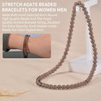 14in Agate Wrap Bracelet for Women Men Natural Round Beaded Agates Stone Healing Stretch Bracelets Elastic Handmade Polished Gemstone Beads Bracelet - color: Grey Obsidian, size: 6mm Beads