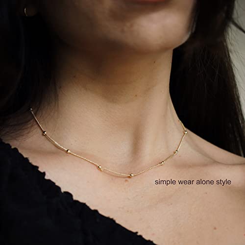 Freekiss Women's Layered Necklace Set - 3 Piece Dainty Gold Jewelry for Everyday Stacking | 14K Gold Plated Snake Chain, Rope Chain, Cuban Chain | Adjustable Length 14-18.5 Inch | Gift Ready - color: Gold, style: Layer Beaded Choker+1.5mm snake