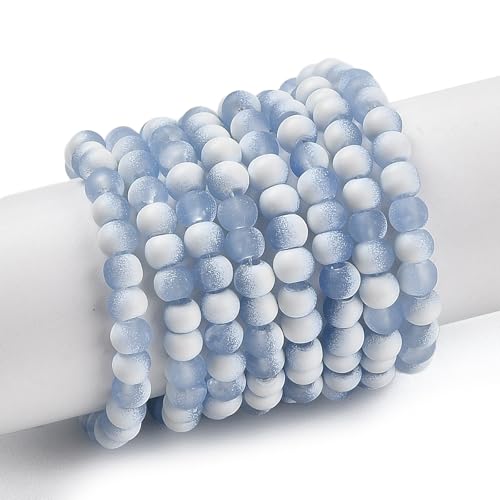 KISSITTY 50pcs Matte Beads Gradient Color Glass Frosted Crystal 6mm Rondelle Light Steel Blue Center Drilled Loose Craft Beads for Jewelry Making Earring Bracelet Necklace DIY Crafts - color: Light Steel Blue
