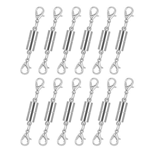 12 Pack Magnetic Necklace Clasps and Closures. Necklace Jewelry Extender with Strong Magnet. for Jewelry Necklace Bracelet Making. Gold and Silver Plating (12Pcs | Silver Cylinder) - color: 12Pcs | Silver Cylinder