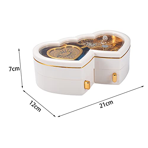 TMEEIHNSS Rainbowie Heart Musical Jewelry Box, Musical Jewelry Storage Box with Dancing Girl,Arrow Design Christmas Gift (white2) - color: White - Double Heart