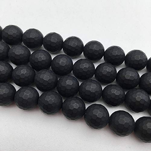 JM Design Black Onyx Faceted Matte Finish Round Shape Loose Gemstone Beads Size 8mm Approx 15.5inch Strand for Jewelry Making - size: 8mm