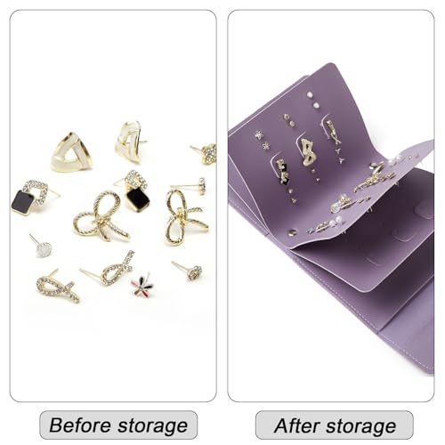 LAKE OF FIRE Earring Holder Organizer with Foldable Book Design Jewelry Book Organizer, Portable Pu Leather Travel Earring Case(Purple) - color: Purple