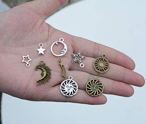 Mixed Moon and Star Charms Pendants Necklace Earrings Bracelet Charms DIY for Crafting, Jewelry Making Accessory - color: Mixed 80pcs