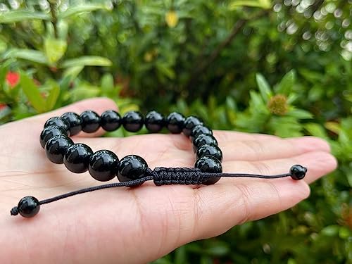 GAF TREASURES Grade A ++ Gemstone Round Bead Adjustable Bracelet 10mm, Genuine Crystal Bead Bracelet, Gift for Men & Women - color: Black Tourmaline