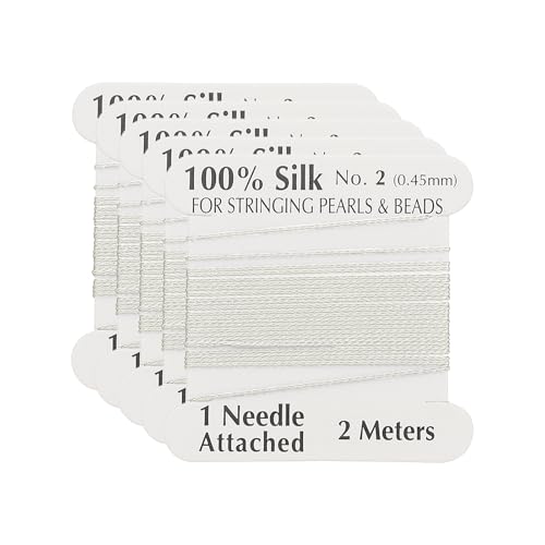 PATIKIL Silk Cord Thread, 5 Pcs Pure Silk Beading Thread Cord Size 0.45 mm with The Knotting Pearls Needle Attached, White - color: White