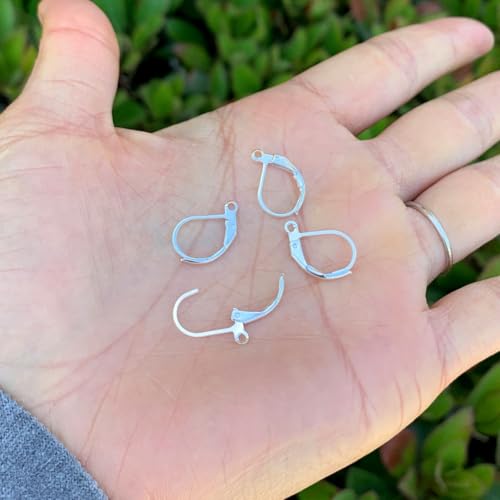 Adabele 100pcs Hypoallergenic Earring Hooks Leverback Ear Wire 15mm Long Sterling Silver Plated Brass for DIY Craft Earrings Jewelry Making CF193-1 - color: Silver, size: 15mm (100pcs)